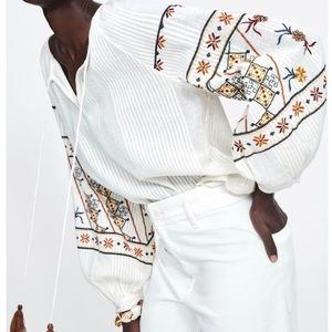 NWT Zara Embroidered Blouse with Drawstring